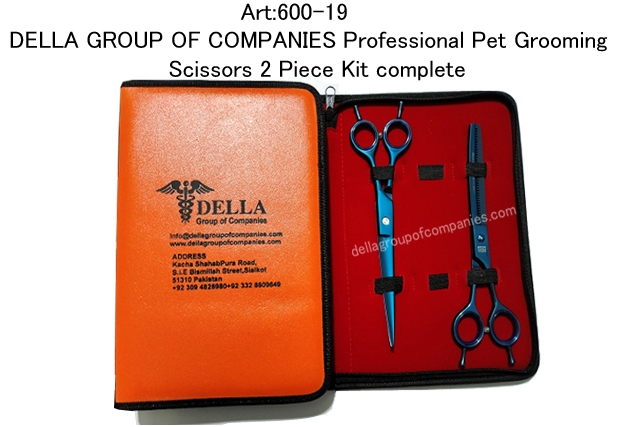 DELLA GROUP OF COMPANIES Blue Color Titanium Coated  Professional Pet Grooming  Scissors 2 Piece Kit