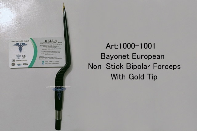 Bayonet European Non-Stick Bipolar Forceps With Gold Tip