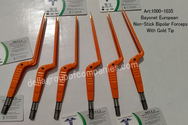 Bayonet European Non-Stick Bipolar Forceps With Gold Tip 