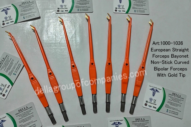 European Straight Forceps Bayonet Non-Stick Curved Bipolar Forceps With Gold Tip