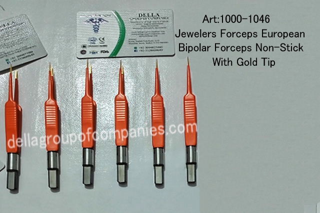 Jewelers Forceps European Bipolar Forceps  Non-Stick With Gold Tip