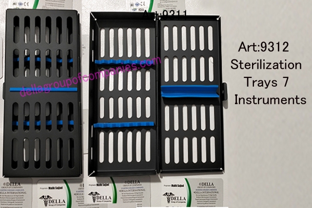 Sterilization Trays 7 Instruments Stainless Steel  With Base Lid Silicone insert Frame & Hol