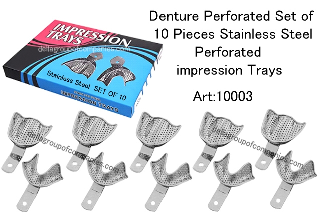 Denture Perforated Set of 10 Pieces Stainless Steel Perforated impression trays