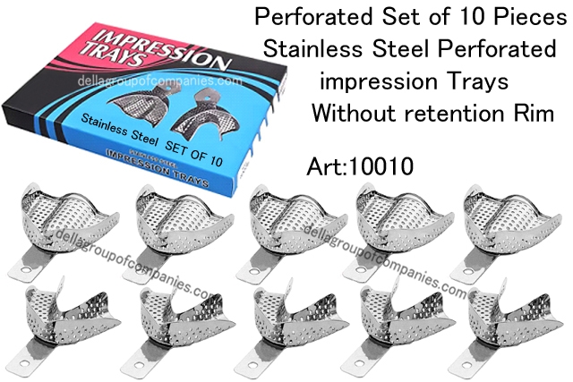 Perforated Set of 10 PiecesStainless Steel Perforated impression trays without retention Rim