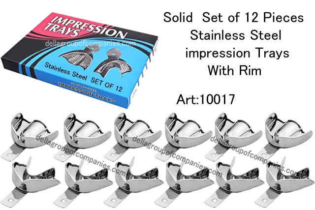 Solid  Set of 12 Pieces Stainless Steel Perforated impression trays with Rim