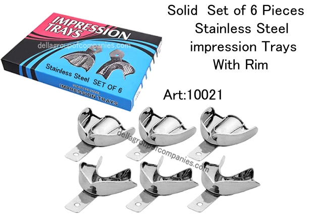 Solid  Set of 6 Pieces Stainless Steel Perforated impression trays with Rim