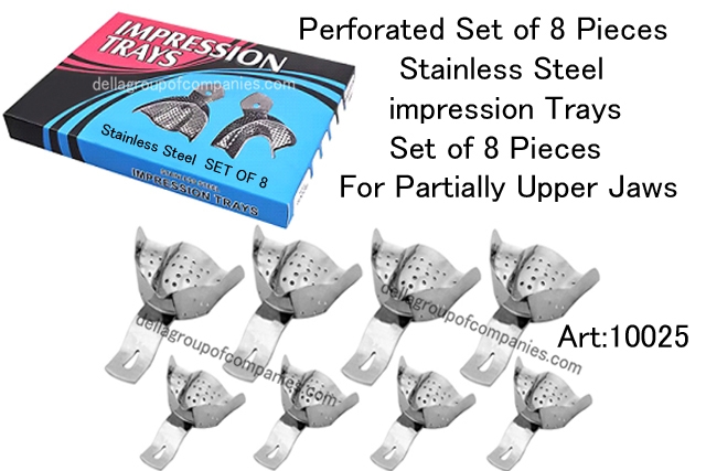 Perforated Set of 8 Pieces Stainless Steel impression trays.