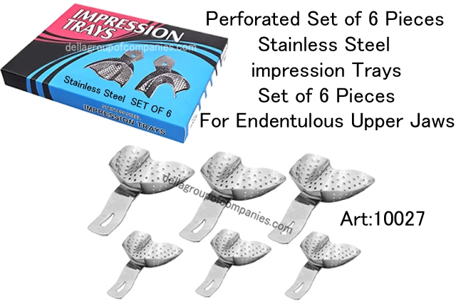 Perforated Set of 6 Pieces Stainless Steel impression trays For Endentulous Upper Jaws