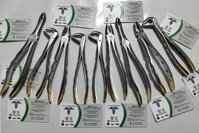 Dental English Extraction Forceps Gold Set of 10  Anatomical & finger Handle