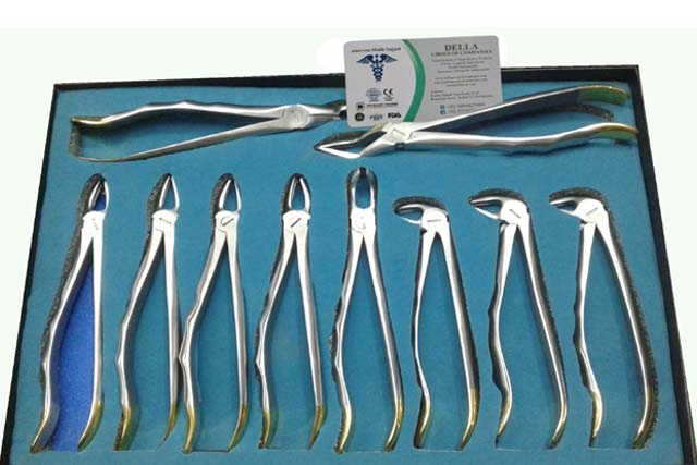 Dental English  Extraction Forceps Gold  Set of 10  Anatomical & finger Handle