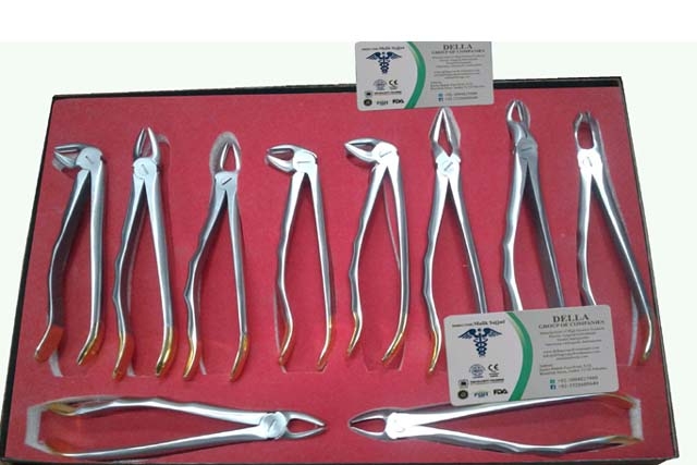Dental English  Extraction Forceps Gold  Set of 10  Anatomical & finger Handle