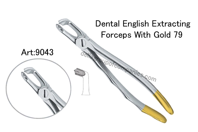 Dental English  Extraction Forceps With Gold Anatomical & finger Handle