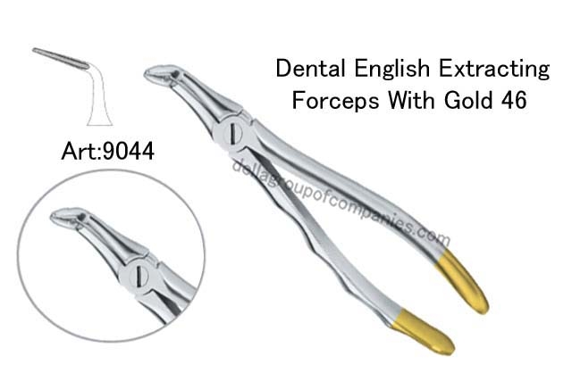 Dental English  Extraction Forceps With Gold Anatomical & finger Handle