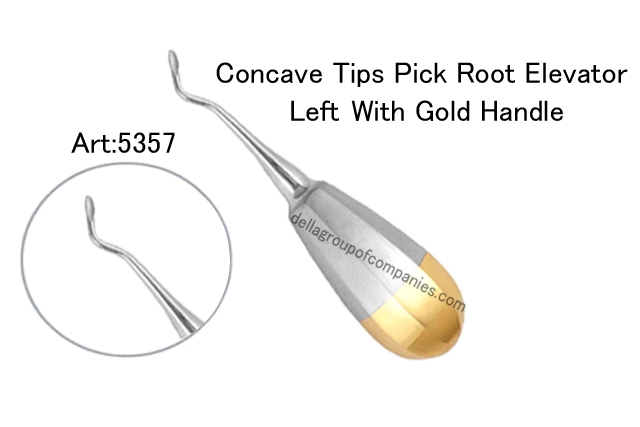 Concave Tips Pick Root Elevator Left With Gold Handle 
