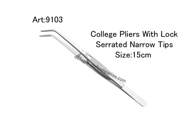 College Pliers With Lock Serrated Narrow Tips   